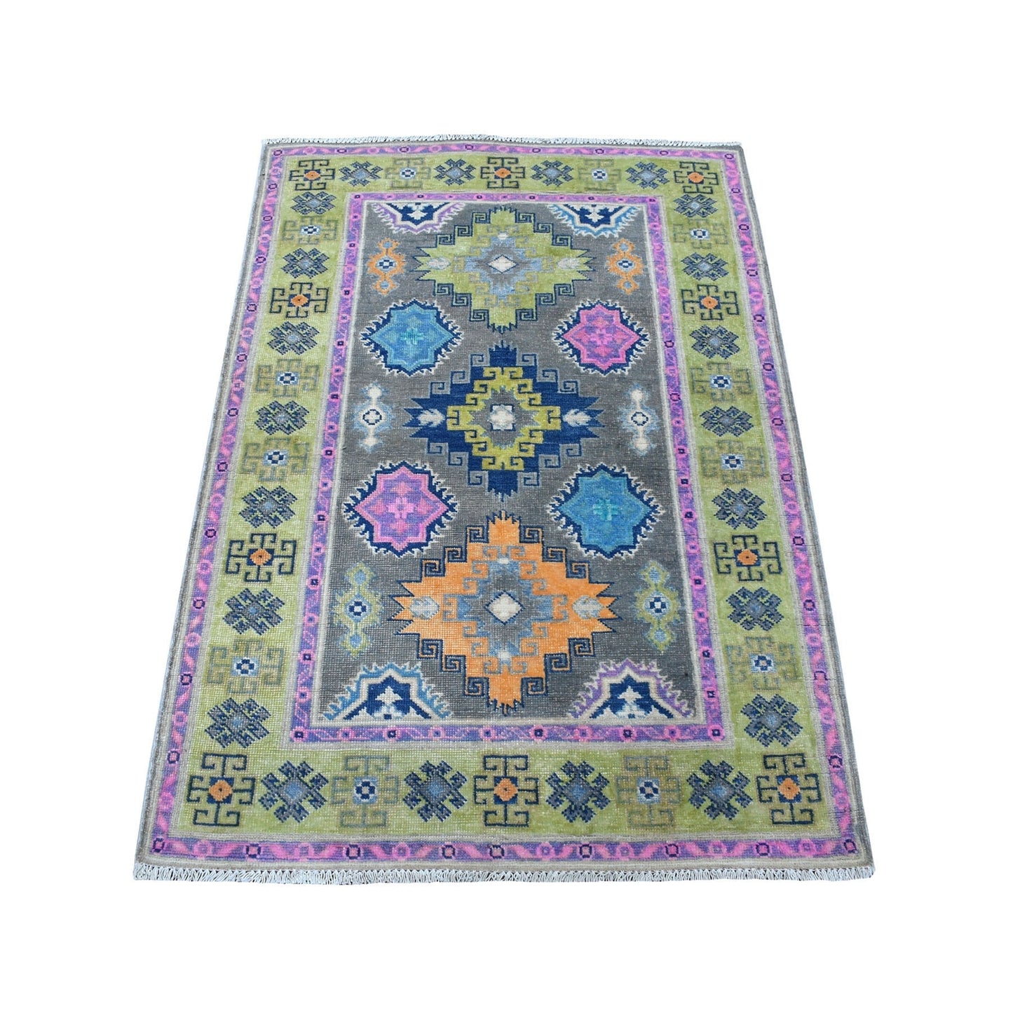 3'2"X4'9" Colorful Fusion Kazak Organic Wool Hand Knotted Oriental Rug