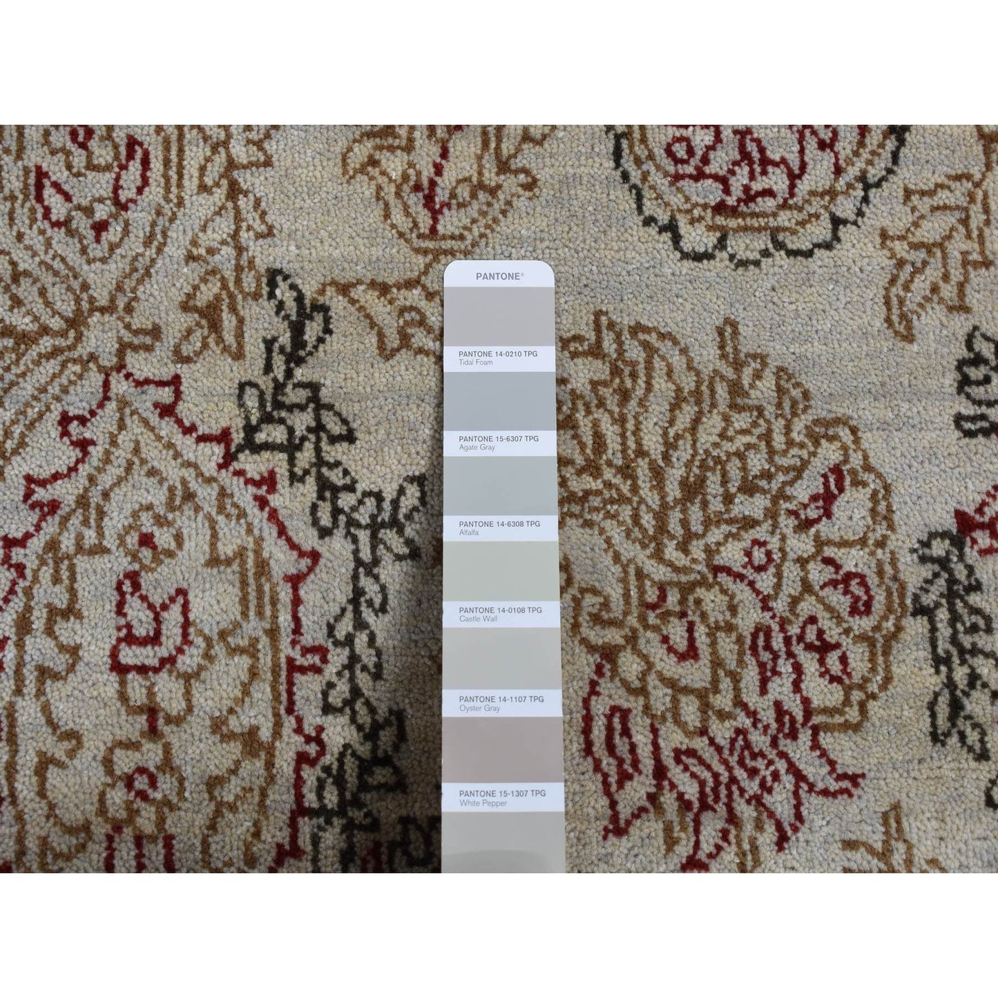 9'1"X12'3" Gray Agra With Paisley Design Pure Wool Hand Knotted Rug