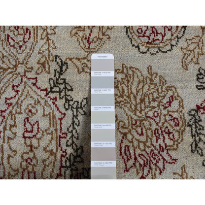 9'1"X12'3" Gray Agra With Paisley Design Pure Wool Hand Knotted Rug