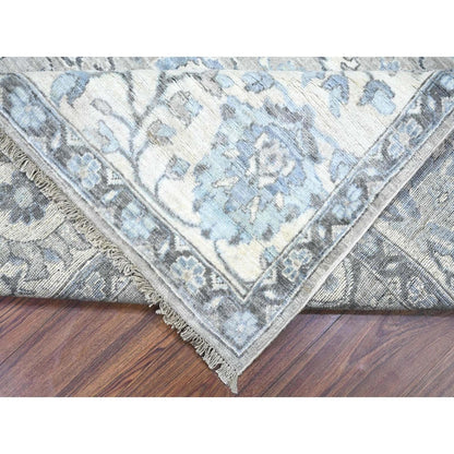8'1"X10'1" Gray Sickle Leaf Design Hand Knotted Peshawar Heris Wool Rug