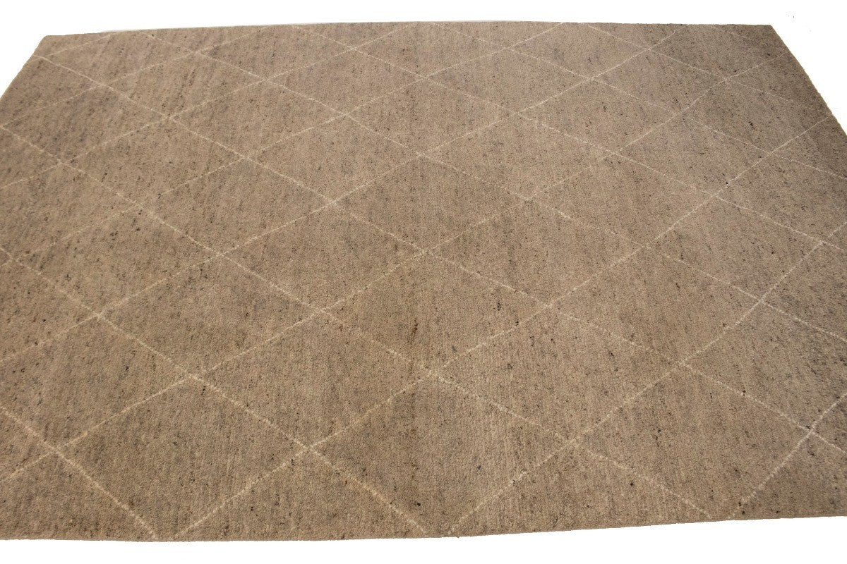Handmade Moroccan Oriental Rug Khaki/ Beige Geometric Modern Plush Carpet 6X9 ft