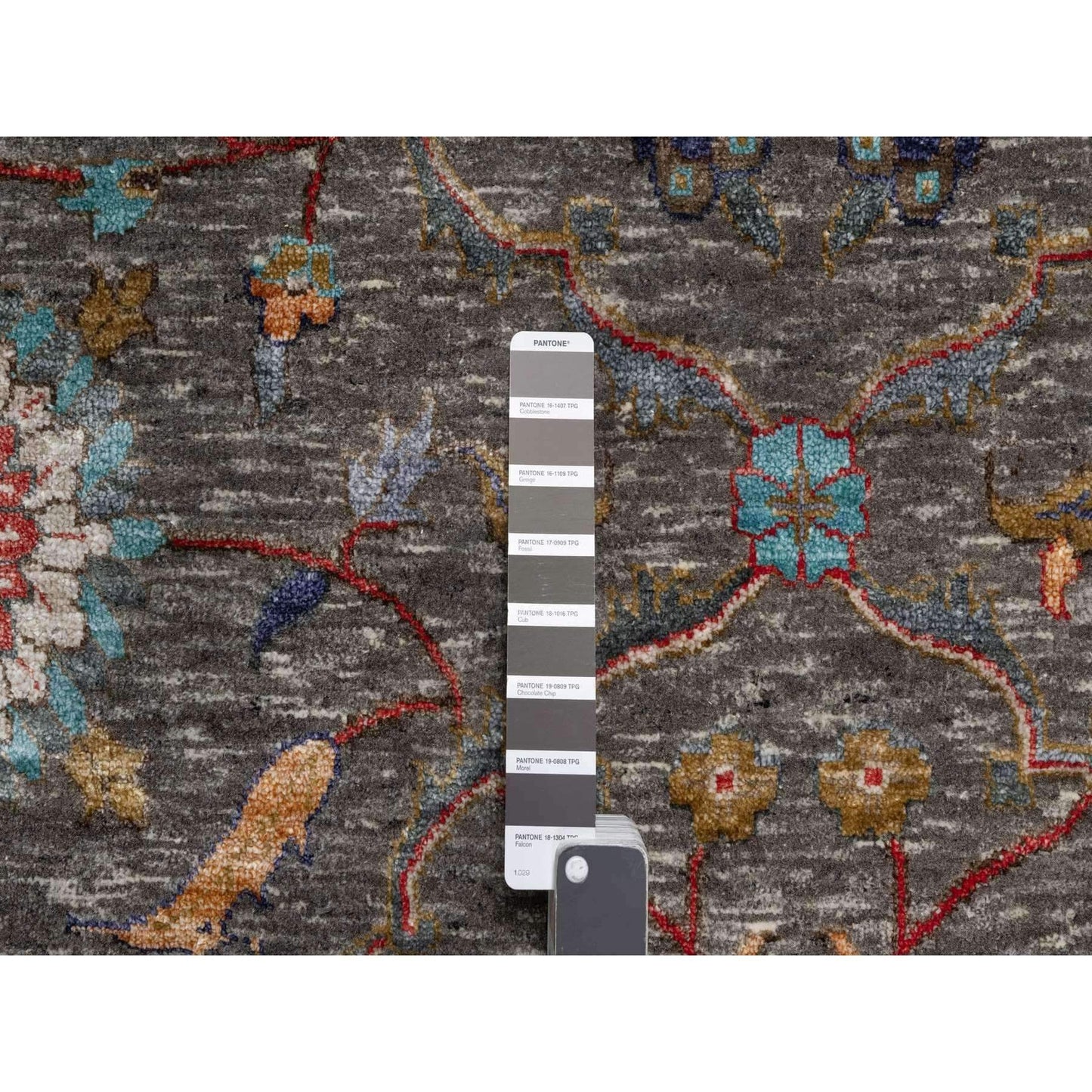9'X12'1" Brown Scrolls Leaf Design Striae Hand Knotted Silk And Wool Rug