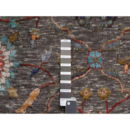 9'X12'1" Brown Scrolls Leaf Design Striae Hand Knotted Silk And Wool Rug