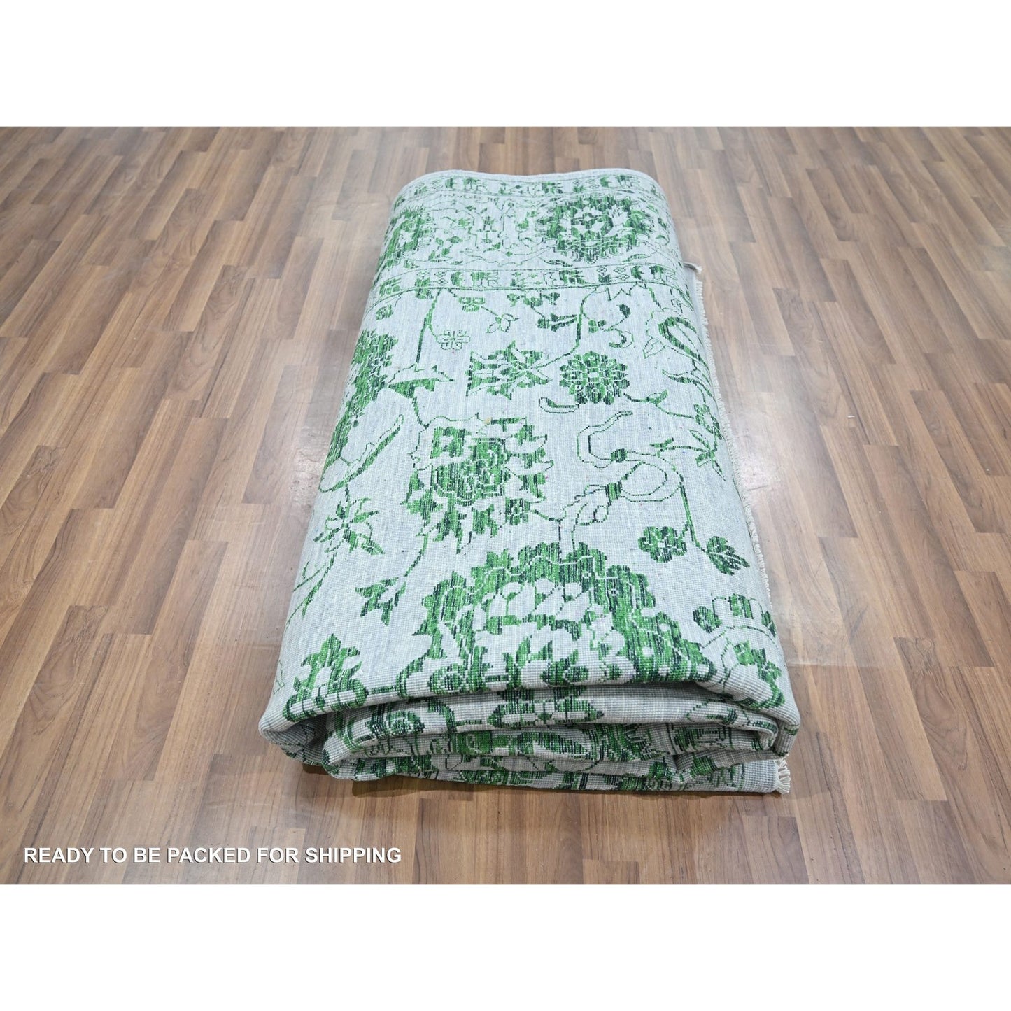 8'X10'1" White & Green Zoroastrian Influence Design Wool Hand Knotted Rug