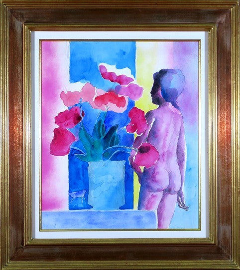Flowers Signed Nude Painting Original Watercolor F8 Size Guiramand Paul