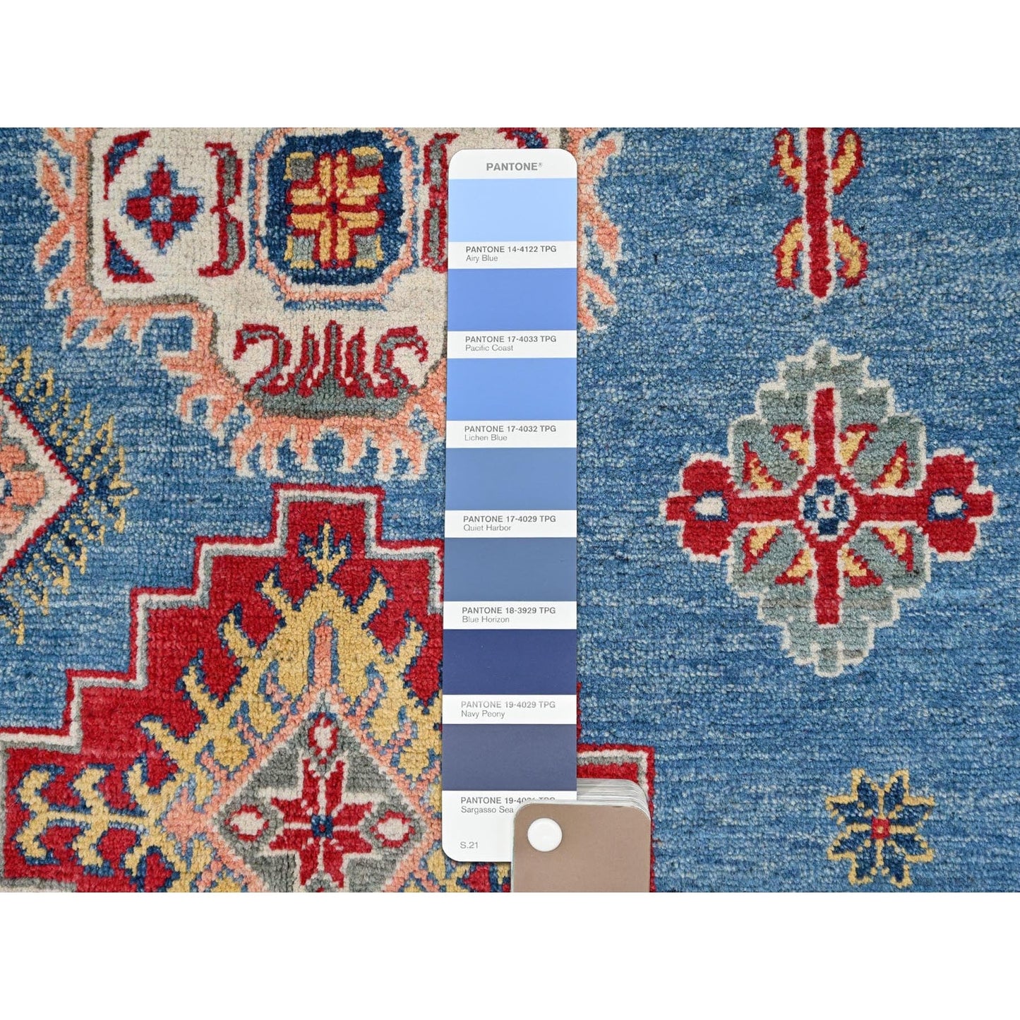 8'2"X10' Blue Hand Knotted Natural Dyes Wool Kazak Design Oriental Rug