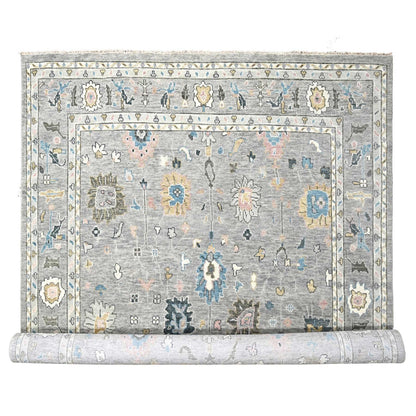 12'X17'10" Light Gray Oushak Wool Hand Knotted Oversize Oriental Rug