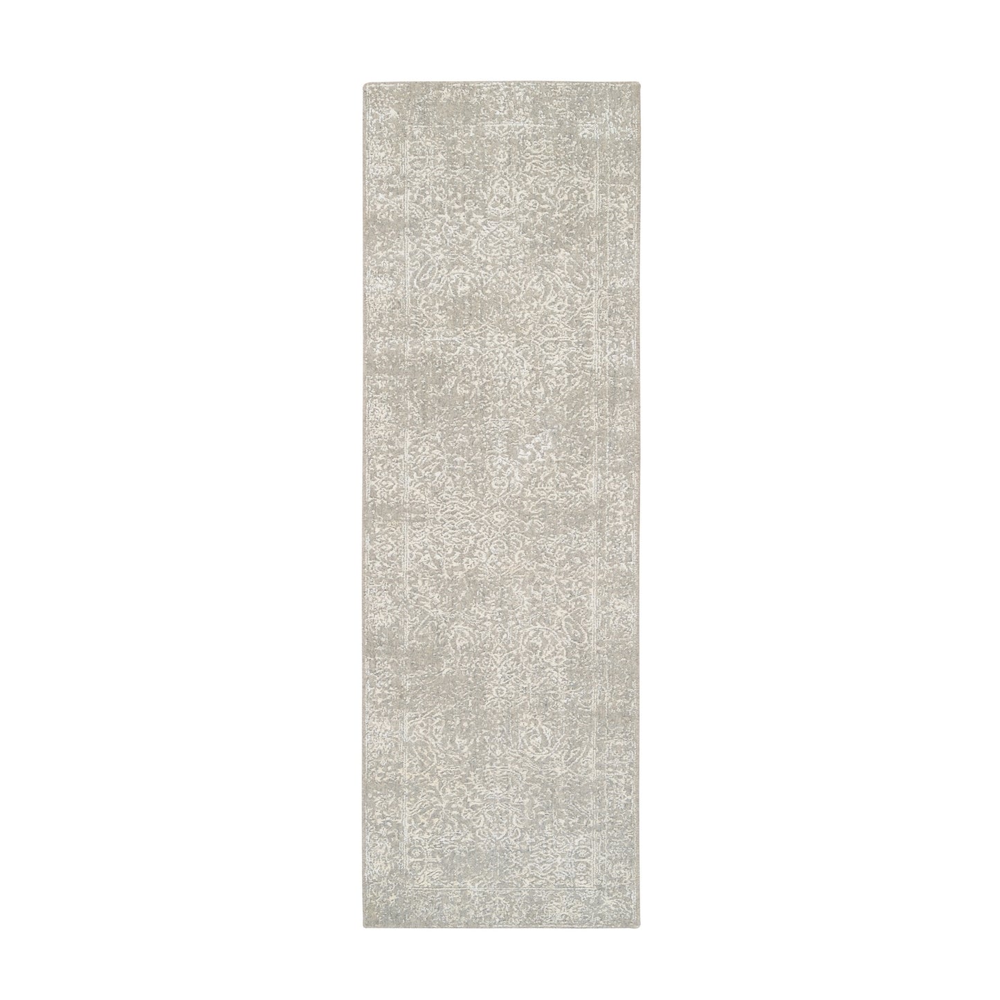 2'6"X8' Beige Wool And Silk Hand Loomed Fine Jacquard Runner Rug