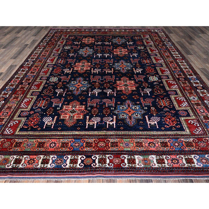 8'2"X10'5" Navy Afghan Ersari Ancient Bird Figurines Hand Knotted Wool Rug