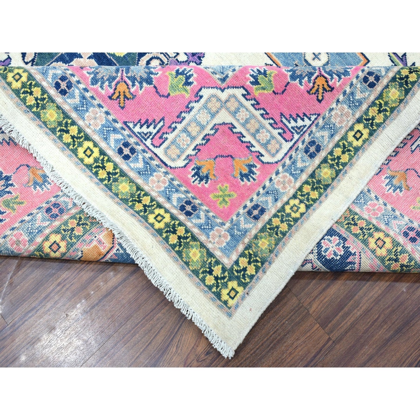 8'10"X11'6" Colorful Ivory Fusion Kazak Natural Wool Hand Knotted Rug