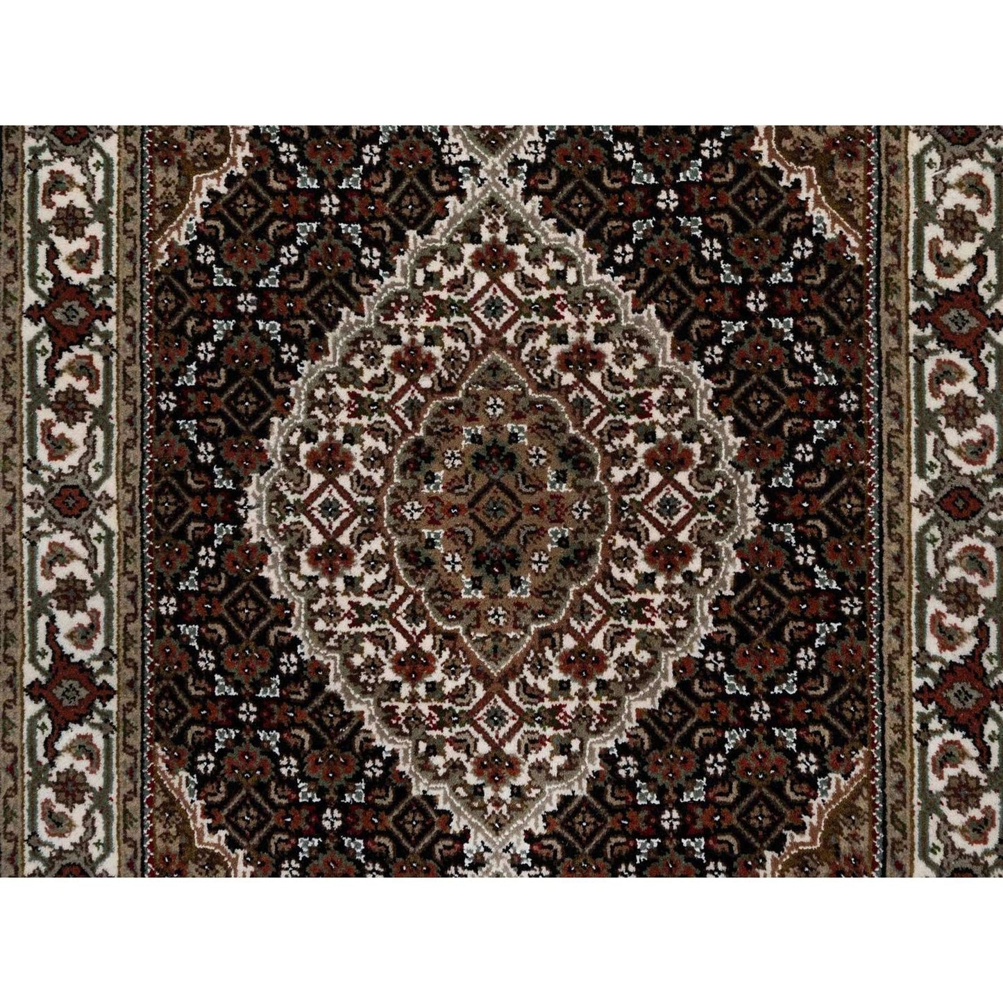 3'2"X5'4" Black Hand Knotted Rug Tebraz Mahi Medallion Design Pure Wool 175