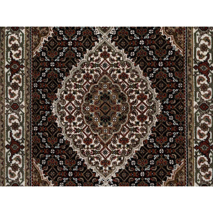 3'2"X5'4" Black Hand Knotted Rug Tebraz Mahi Medallion Design Pure Wool 175