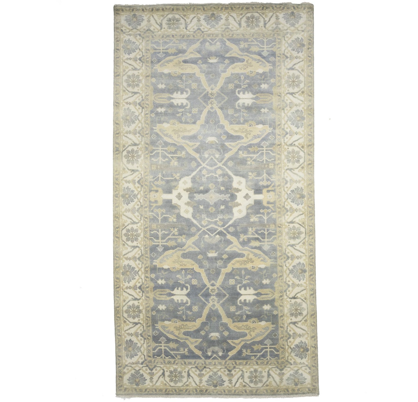 Muted 8X16 Gray Floral Oushak Oriental Rug Handmade Oversized Area Carpet