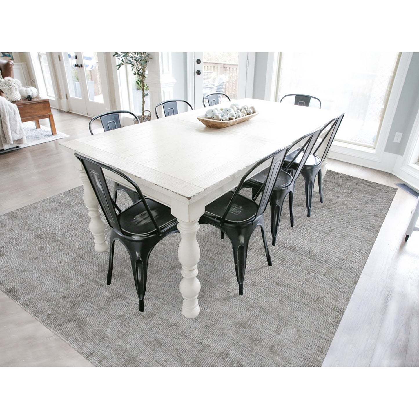 9'X12' Gray Hand Knotted Intricate Small Box Design Silk With Wool Rug