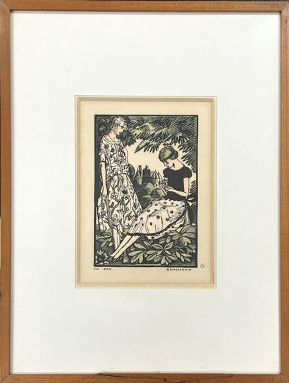Fernand Simeon Woodblock Print "Un Peu, Beaucoup" C.1920S Gazette Du Bon Ton