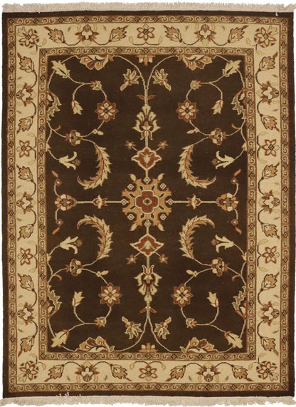 Partially Hand-Woven Brown Floral Sumak Rug