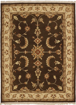 Partially Hand-Woven Brown Floral Sumak Rug