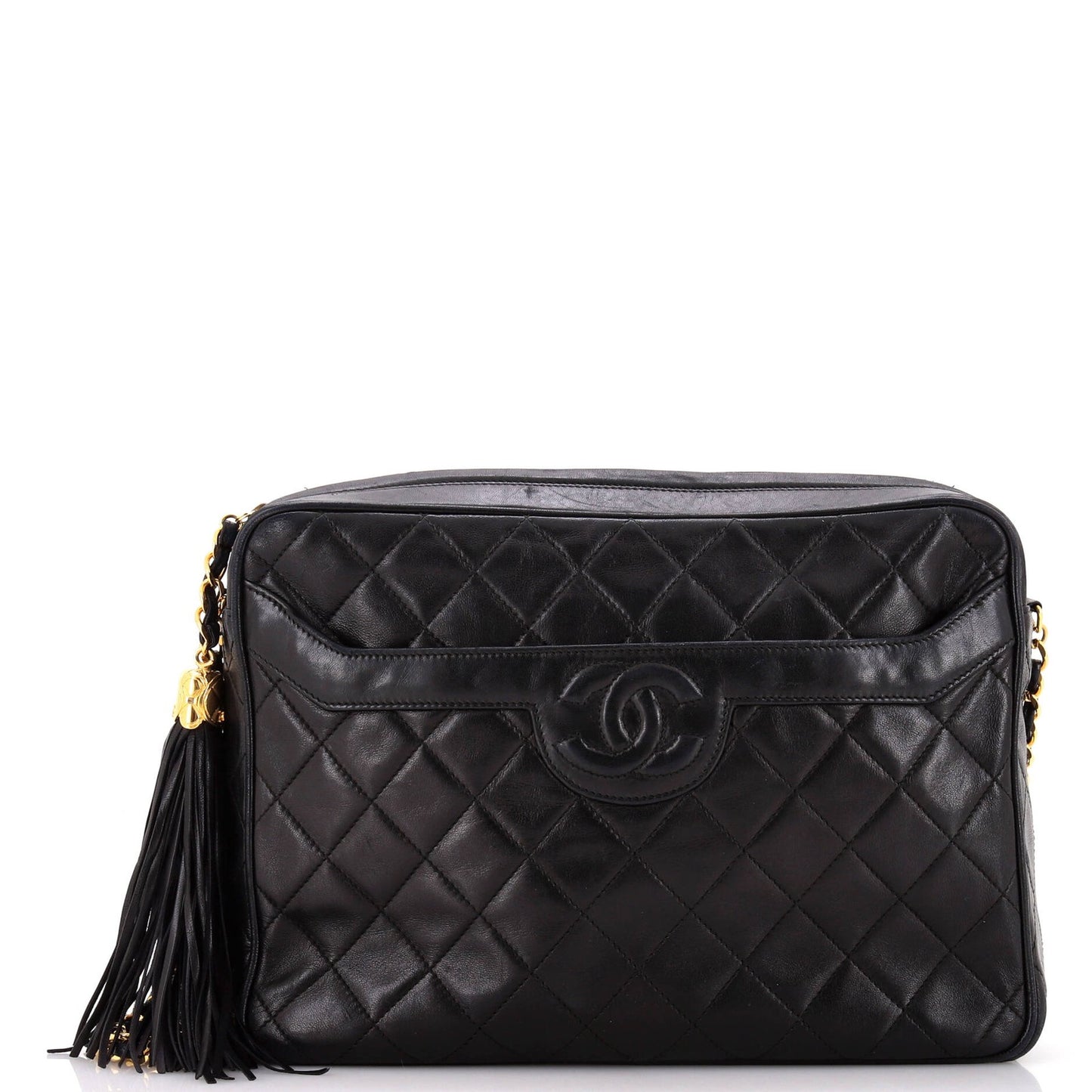 Large Chanel Vintage Camera Tassel Bag Quilted Leather