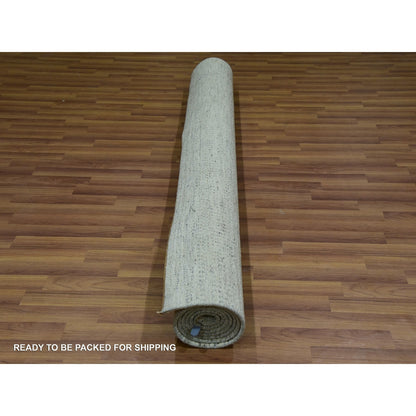5'10"X9'1" Origami White Modern Grass Design Hand Knotted Oriental Rug