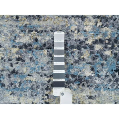 7'X7' Blue Gray Wool & Silk Hand Knotted Abstract Round Oriental Rug