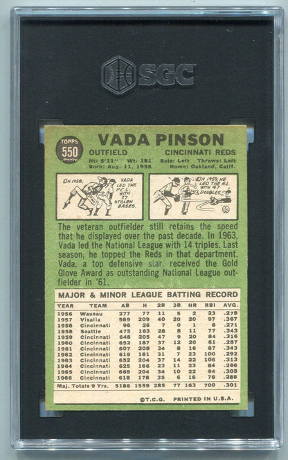 Vada Pinson 1967 Topps Card #550 Sgc Graded 6