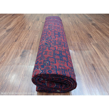 9'10"X12'10" Red Hand Knotted Afghan Khamyab Geometric Design Wool Rug