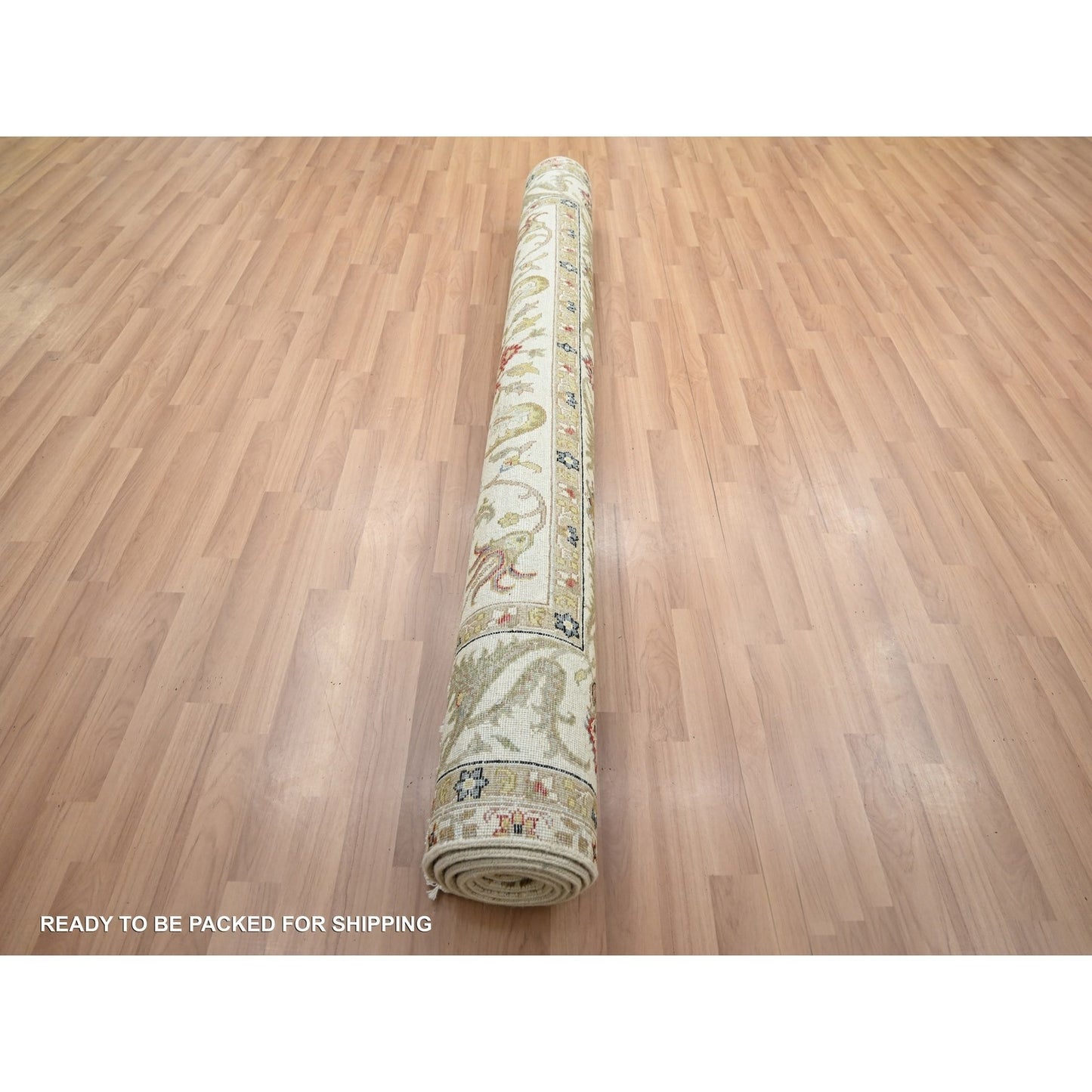6'1"x9'3" Ivory Ziegler Design Floral Motifs Pure Wool Hand Knotted Rug