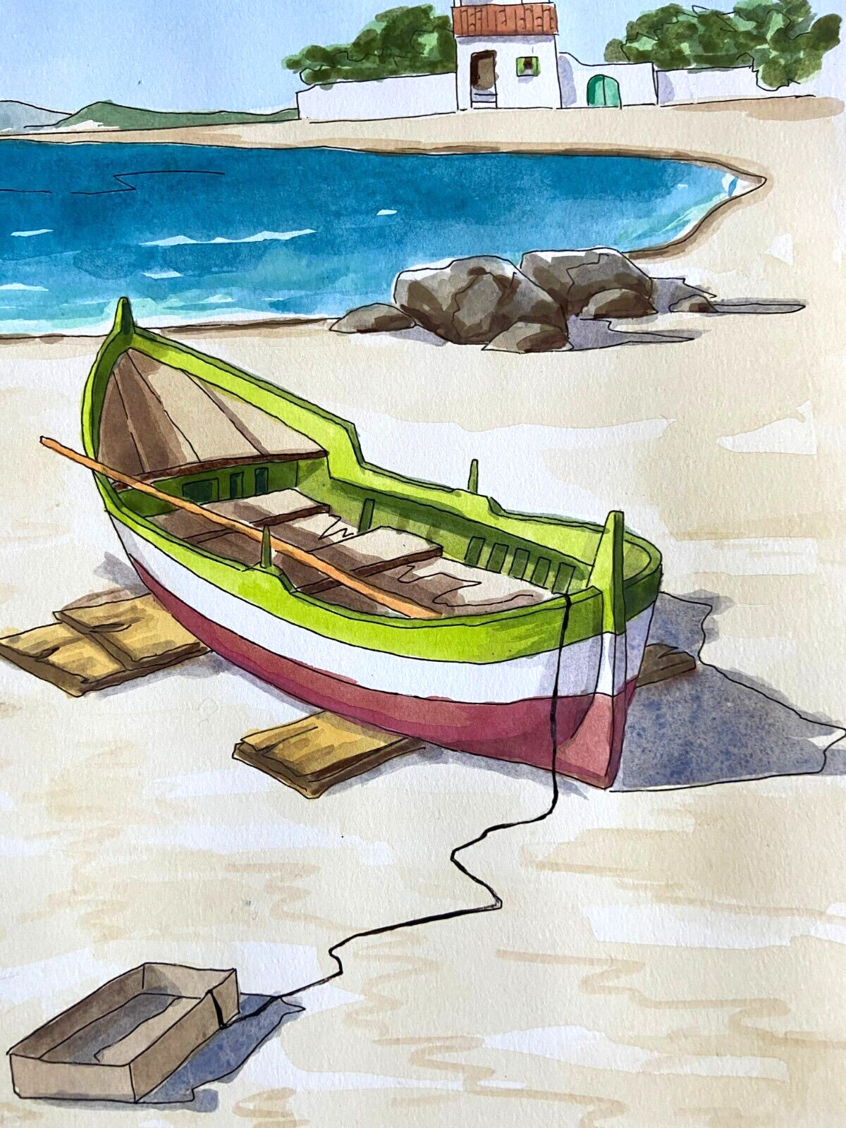 Aldo Riso ''Ionian Beach'' Hand-Painted Engraving 35X50 Authenticated
