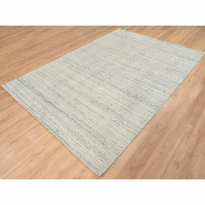 6'1"X9' Beige Variegated Textured Modern Design Wool Hand Loomed Rug