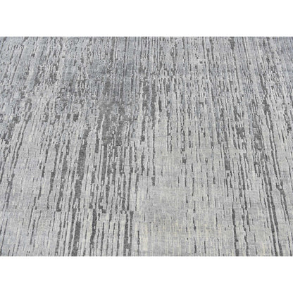 9'X11'10" Medium Gray Vertical Ombre Design Pure Silk Hand Knotted Rug