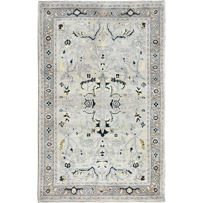 3'1"X4'10" Marian Blue Seeripe Heris Design Natural Wool Hand Knotted Rug