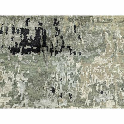 2'8"X19'10" Silver Gray Wool & Silk Modern Abstract Design Runner Rug