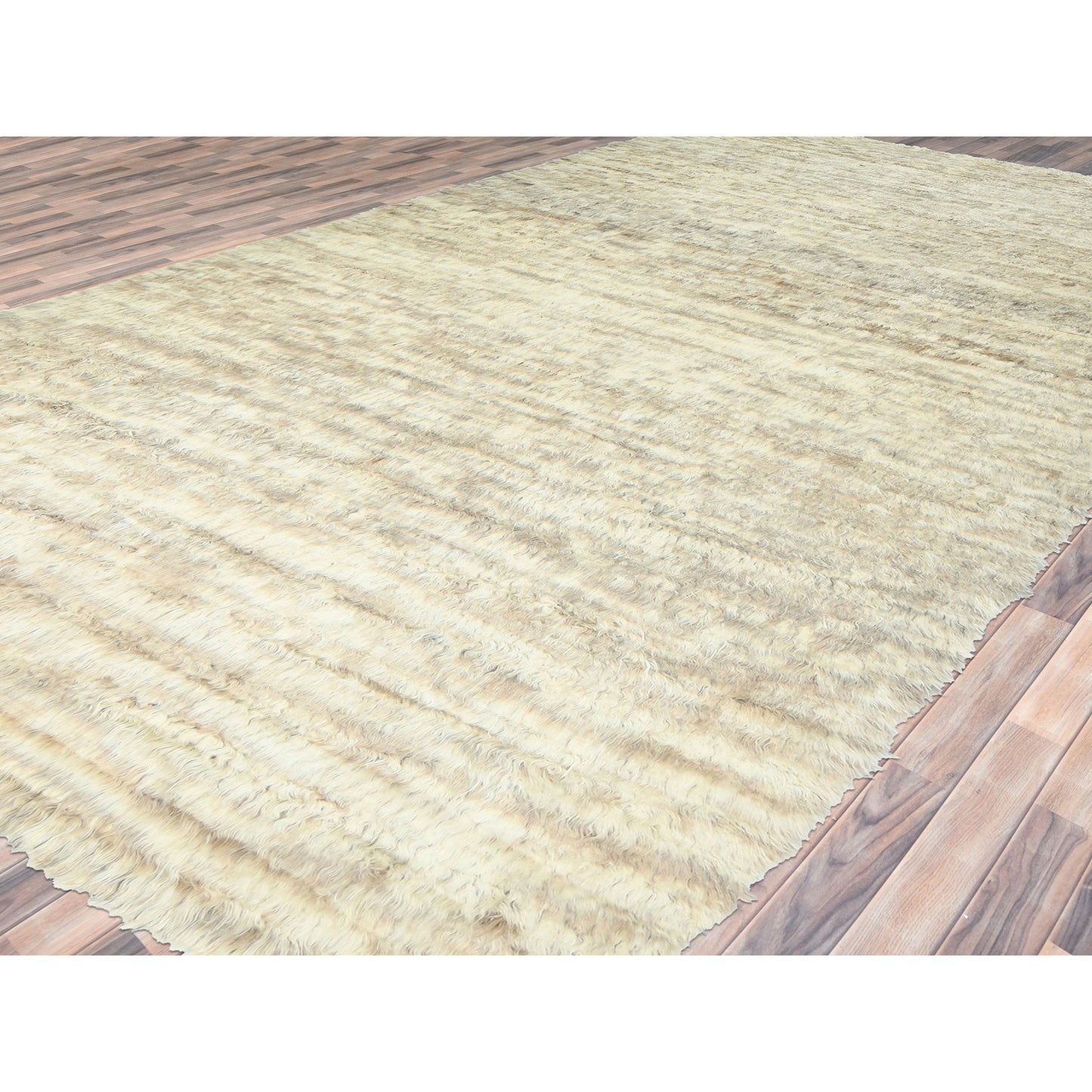 12'4"X18'1" Ivory Pure Wool Hand Knotted Moroccan Berber Oversized Rug