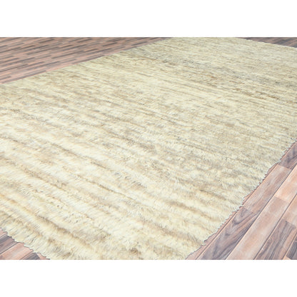 12'4"X18'1" Ivory Pure Wool Hand Knotted Moroccan Berber Oversized Rug