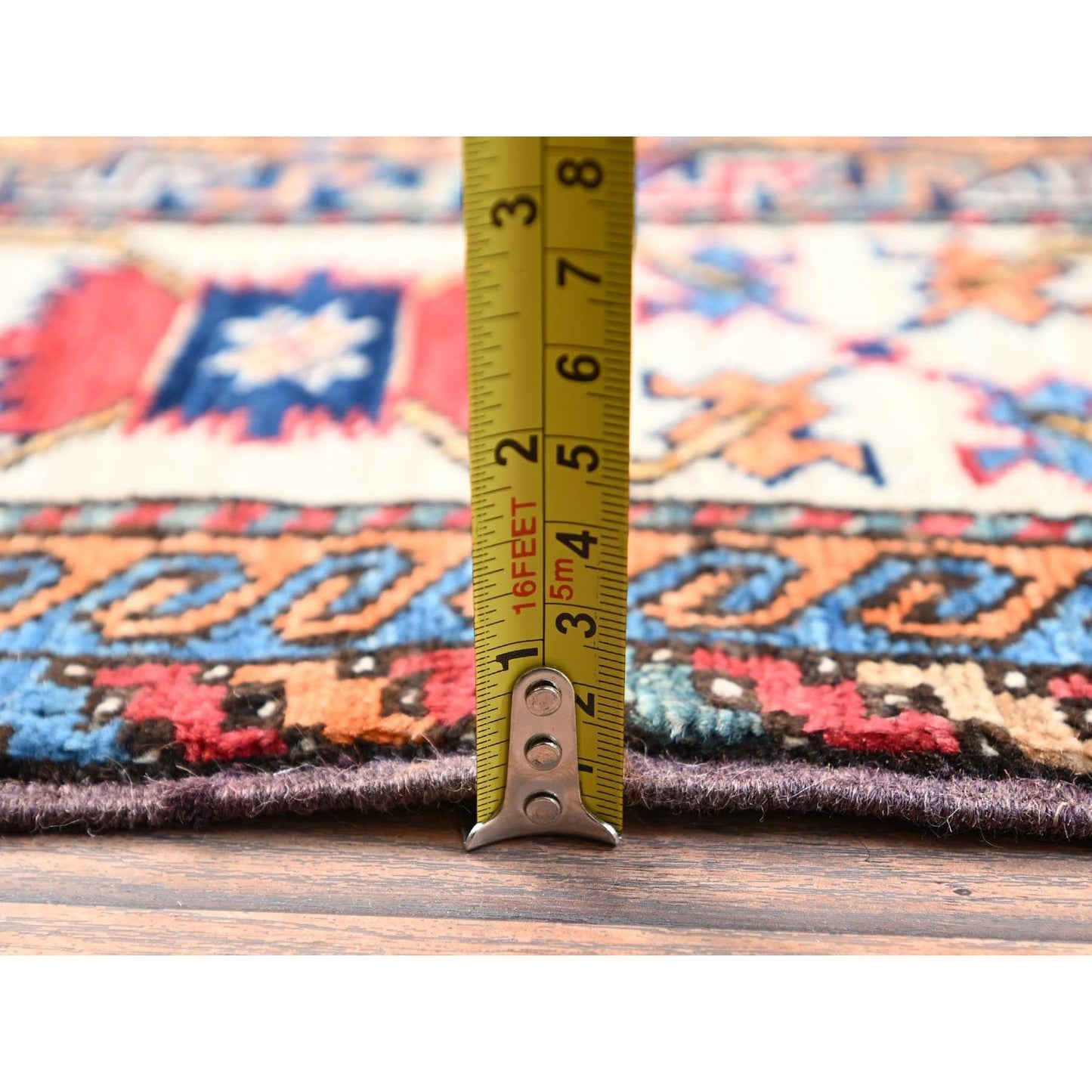 5'2"X6' Blue Afghan Antique Caucasian Design Hand Knotted Wool Squarish Rug