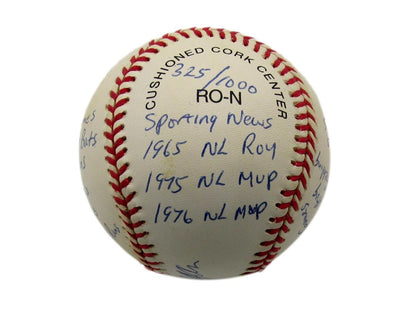 Joe Morgan Hof Reds Signed/Inscribed Oml Stat Baseball Reggie Jackson Coa 198560