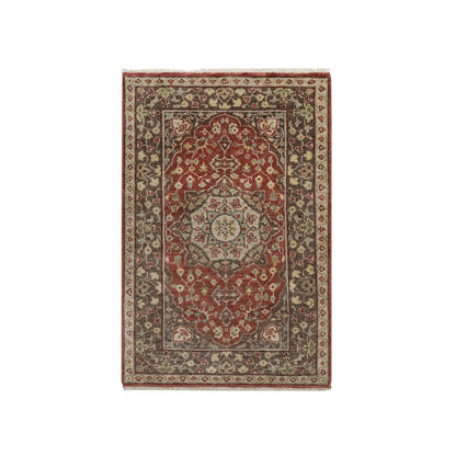 2'x3'1" Red Antiqued Tebraz Hand Knotted New Zealand Wool Mat Small Rug
