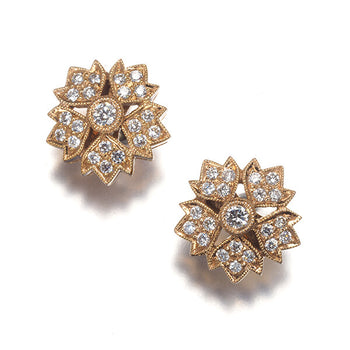 Carl Blackburn Earrings Diamond 0.10Ct/0.10Ct Flower Milgrain 18K Pg/Yg