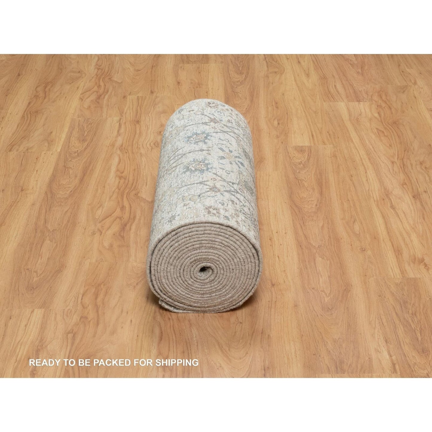 2'7"X25'9" White Sickle Leaf Design Silk & Wool Hand Knotted Runner Rug
