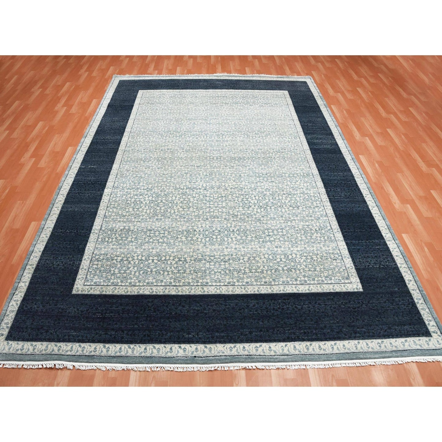 9'X12'3" Blue Modern Design Pure Wool Hand Knotted Oriental Rug