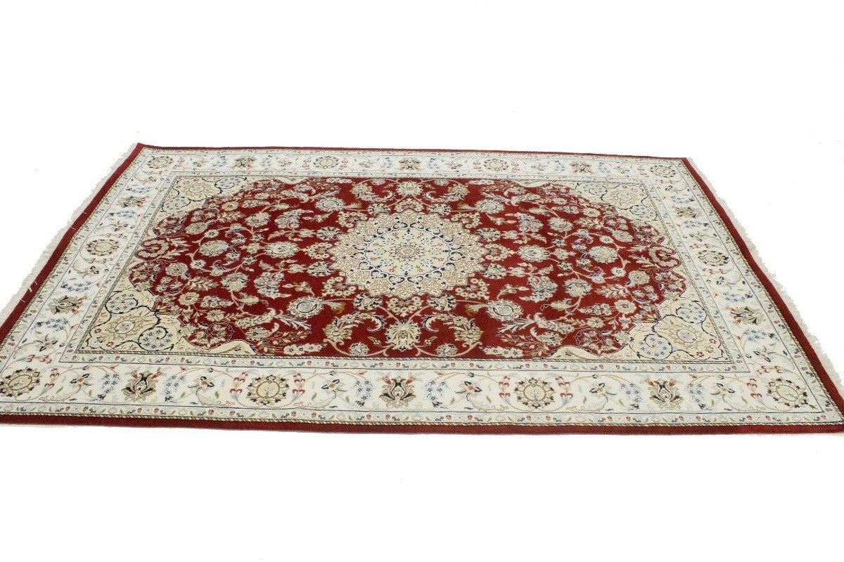 Handmade Indo-Nain Oriental Rug Classic Floral Design Living Room Carpet 6X9 ft