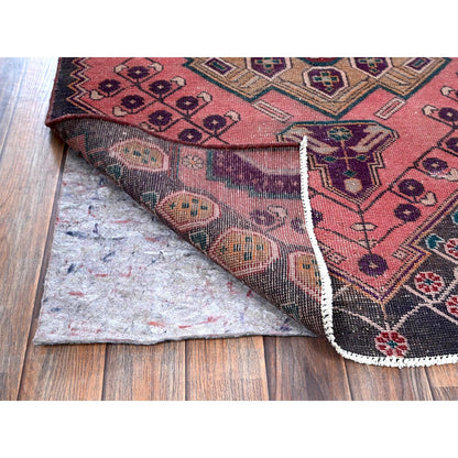 3'1'X9' Red Ovedyed Vintage Zoroastrian Hand Knotted Pure Wool Runner Rug