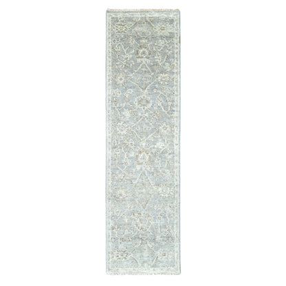 2'5"X8'4" Oyster Gray Oushak Design Hand Knotted Pure Wool Runner Rug