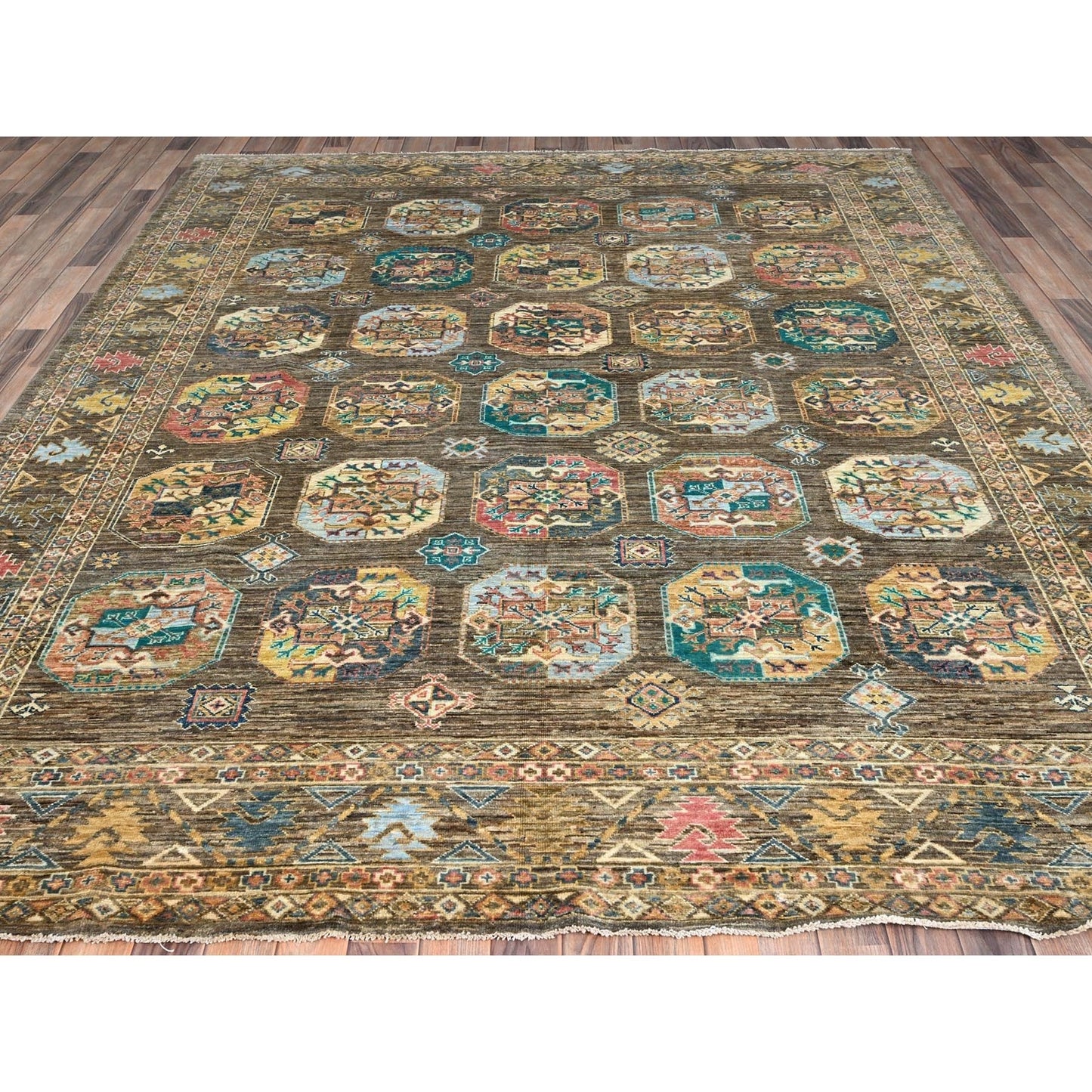 8'5"X10' Covert Green Kazak Dense Weave Tribal Medallion Oriental Rug