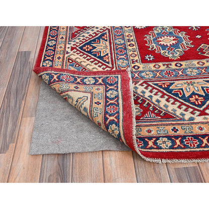 9'2"X11'6" Red Hand Knotted Soft Wool Kazak Tribal Motifs Oriental Rug