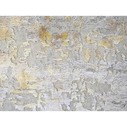 9'X12' Beige With Gold Abstract Design Wool And Silk Hand Knotted Rug