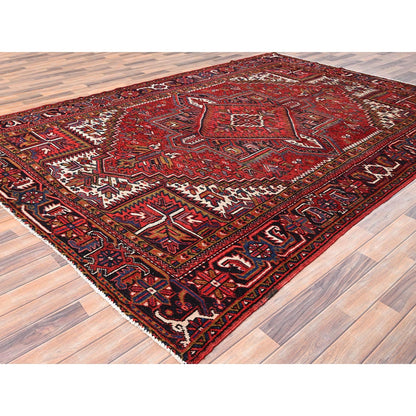 7'8"X11' Carmine Red Vintage Zoroastrian Heris Pure Wool Hand Knotted Rug
