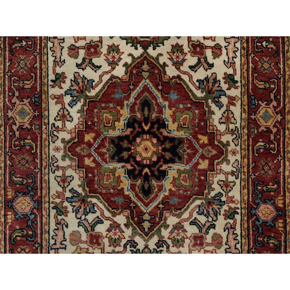 2'8"X14'3" Ivory Antiqued Heris Re-Creation Hand Knotted Wool Runner Rug