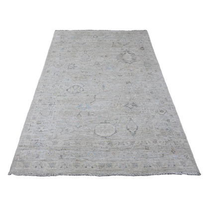 5'X6'10" Gray Afghan Angora Oushak All Over Pattern Hand Knotted Wool Rug