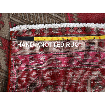 2'5"X11'10" Red Overdyed Vintage Zoroastrian Hand Knotted Wool Runner Rug